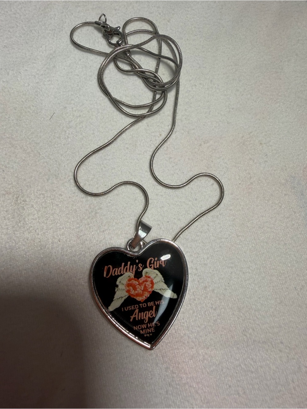 Daddy's Girl Heart Pendant Necklace - Black and Silver